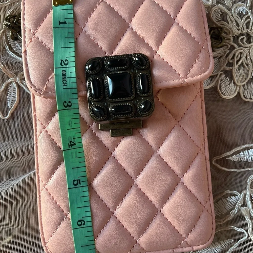 Elegant Pink Quilted Crossbody Passport and iPhone Case w/Chain Strap